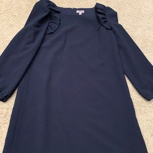 Chelsea28 ruffle shoulder navy shift dress